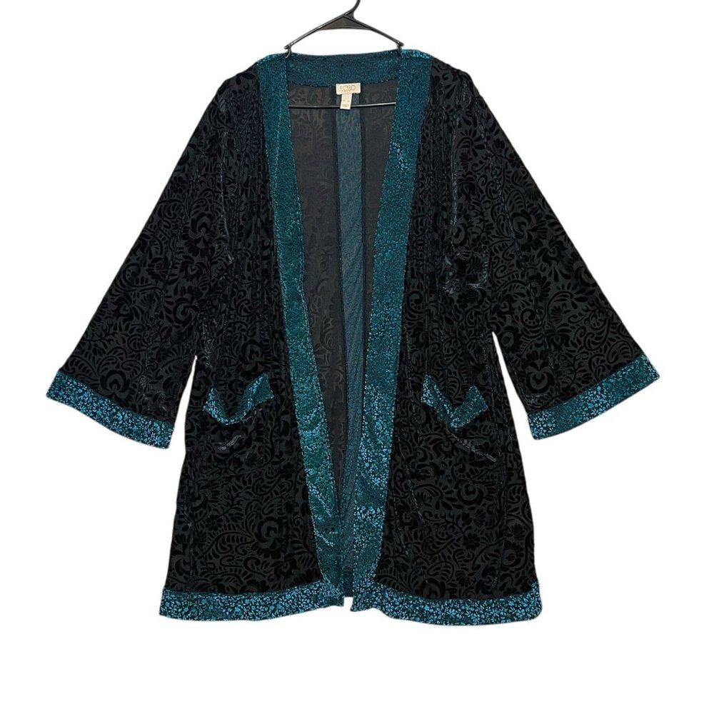 Logo By Lori Goldstein Velvet Burnout Duster Cardigan XL Women Kimono Open Front